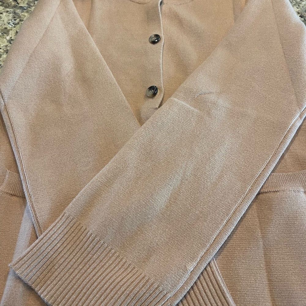 Tan Knit Cardigan Sweater with Ribbed Texture
